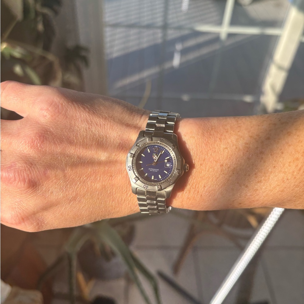 Tag Heuer Silver Watch with Deep Blue Dial sapphire crystal